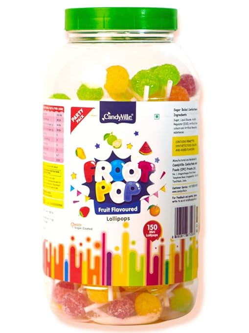CandyVille FrootPop Sugar Coated Lollipops - Assorted Fruit Flavours - Not Individually wrapped - 150 Pieces