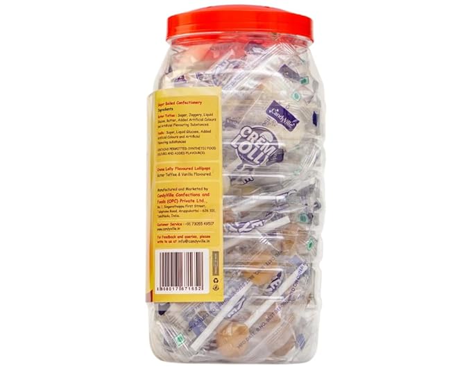 CandyVille CremeLolly Butter Toffee and Vanilla Flavoured Lollipops Jar 50 Pieces (600g)