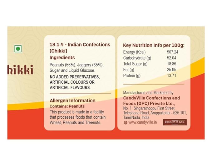 CandyVille Chopped Peanut Chikki Made With Jaggery| Kovilpatti Kadalai Mittai Jar | 500g (250g x 2 units)