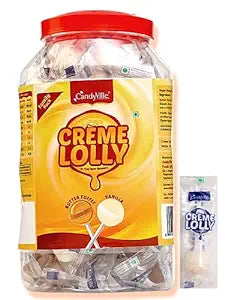 CandyVille CremeLolly Butter Toffee and Vanilla Flavoured Lollipops Jar 50 Pieces (600g)
