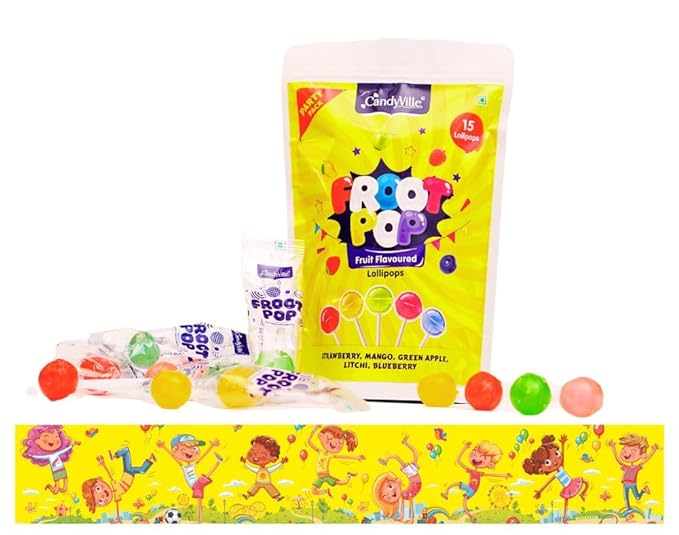 CandyVille FrootPop Lollipops Pouch - Assorted Fruit Flavored Lollipops - 45 Pieces (15 Pieces x 3 units)