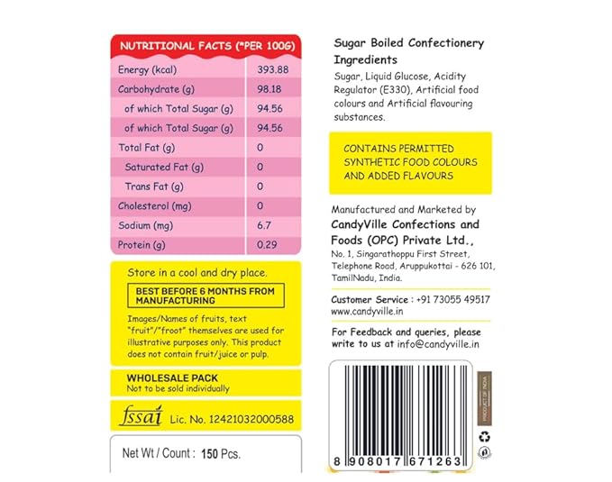 CandyVille FrootPop Sugar Coated Lollipops - Assorted Fruit Flavours - Not Individually wrapped - 150 Pieces