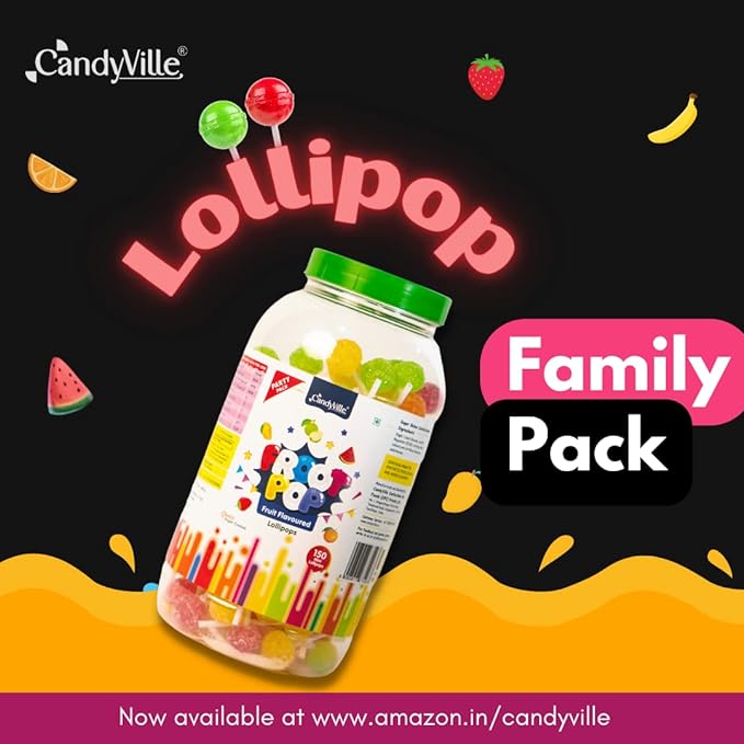 CandyVille FrootPop Sugar Coated Lollipops - Assorted Fruit Flavours - Not Individually wrapped - 150 Pieces