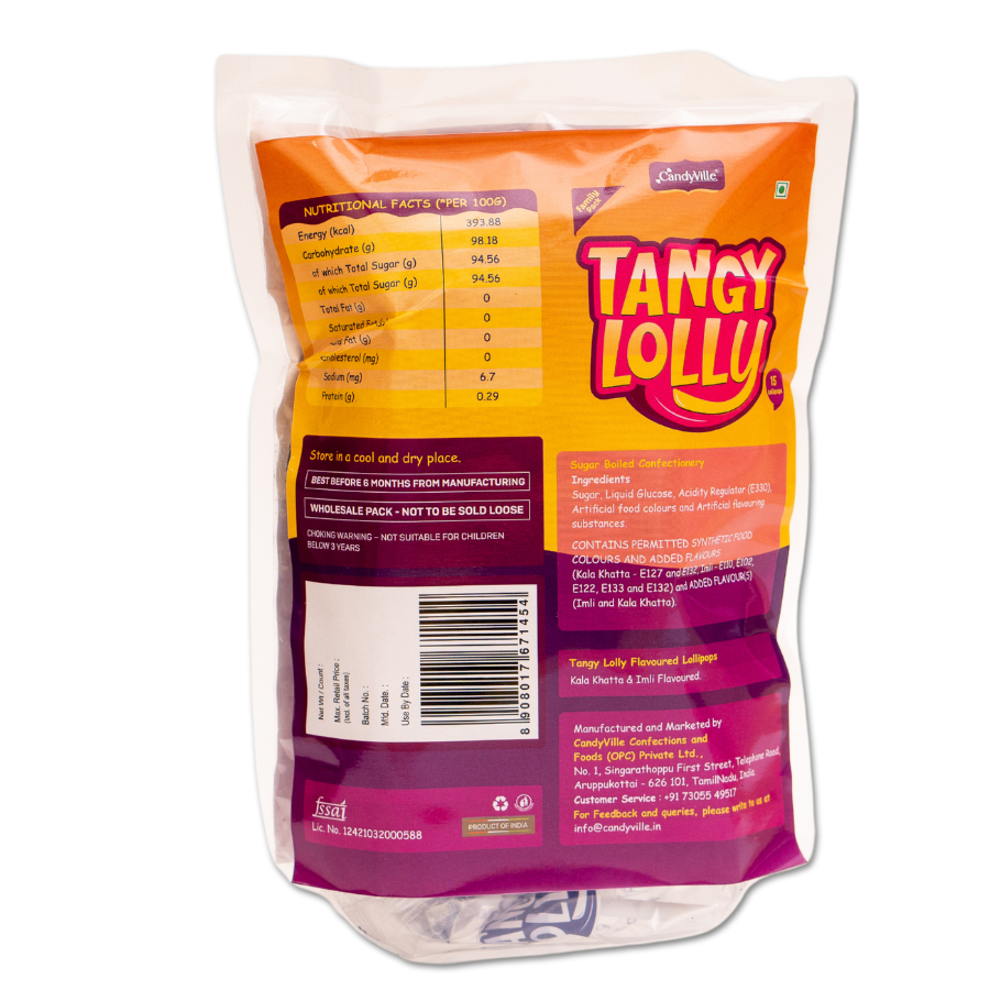 CandyVille TangyLolly Imli & Kala Khatta Flavored Lollipops Pouch - 45 Pieces (15 Pieces x 3 units)