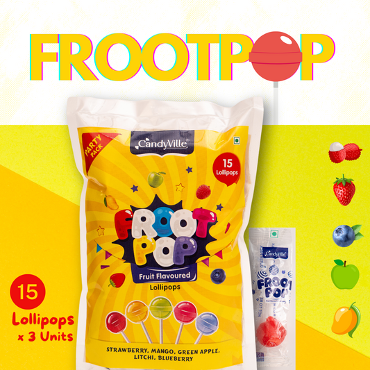 CandyVille FrootPop Lollipops Pouch - Assorted Fruit Flavored Lollipops - 45 Pieces (15 Pieces x 3 units)