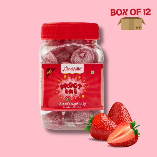 CandyVille FrootFab Strawberry Candy 150g Jar - Wholesale Box of 12
