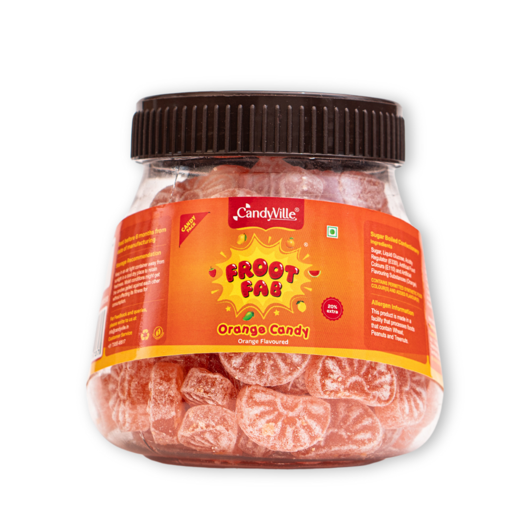 CandyVille FrootFab Orange Candy Jar 400g | Orange Candy | Santra | Narangee candy
