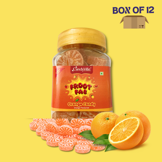 CandyVille FrootFab Orange Candy 150g Jar - Wholesale Box of 12