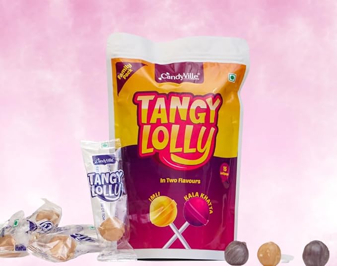 CandyVille TangyLolly Imli & Kala Khatta Flavored Lollipops Pouch - 45 Pieces (15 Pieces x 3 units)