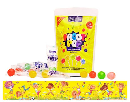 CandyVille FrootPop Lollipops Pouch - Assorted Fruit Flavored Lollipops - 45 Pieces (15 Pieces x 3 units)