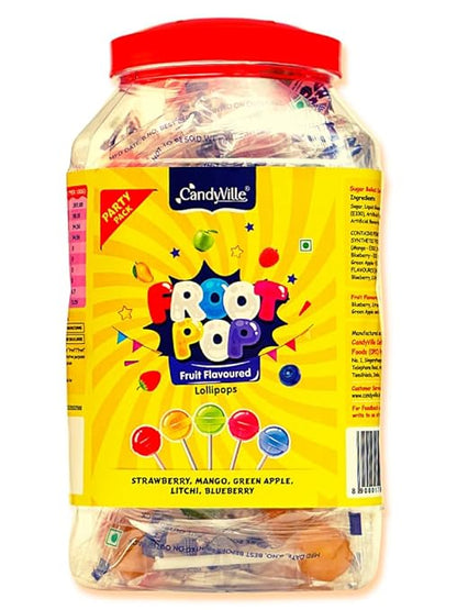 CandyVille FrootPop Lollipops - Assorted Fruit Flavoured Lollipops Jar 50 Pieces (600g)