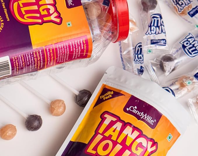 CandyVille TangyLolly Imli & Kala Khatta Flavored Lollipops Pouch - 45 Pieces (15 Pieces x 3 units)
