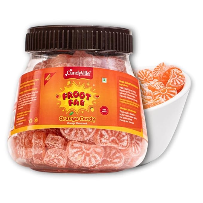 CandyVille FrootFab Orange Candy Jar 400g | Orange Candy | Santra | Narangee candy