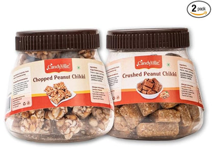 CandyVille Peanut Chikki Jars Combo 500g - Each of Chopped Peanut Chikki and Crushed Peanut Chikki Jar (250g x 2 units)