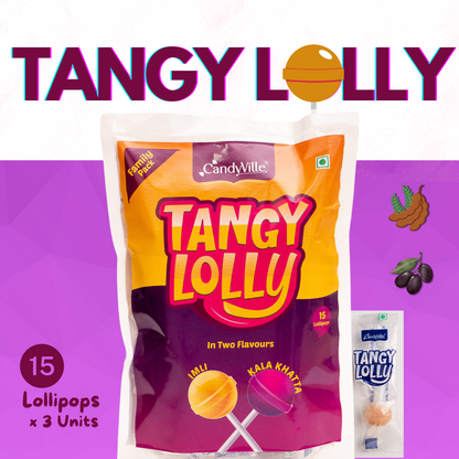CandyVille TangyLolly Imli & Kala Khatta Flavored Lollipops Pouch - 45 Pieces (15 Pieces x 3 units)