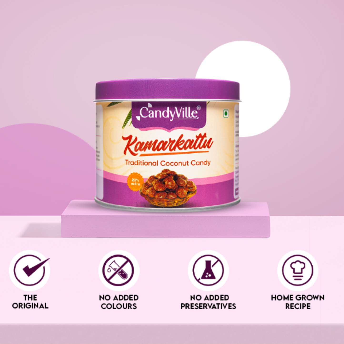 CandyVille Kamarkattu / Kamarkat / Kalkona Coconut & Jaggery Candy Tin 340g | Made with Jaggery