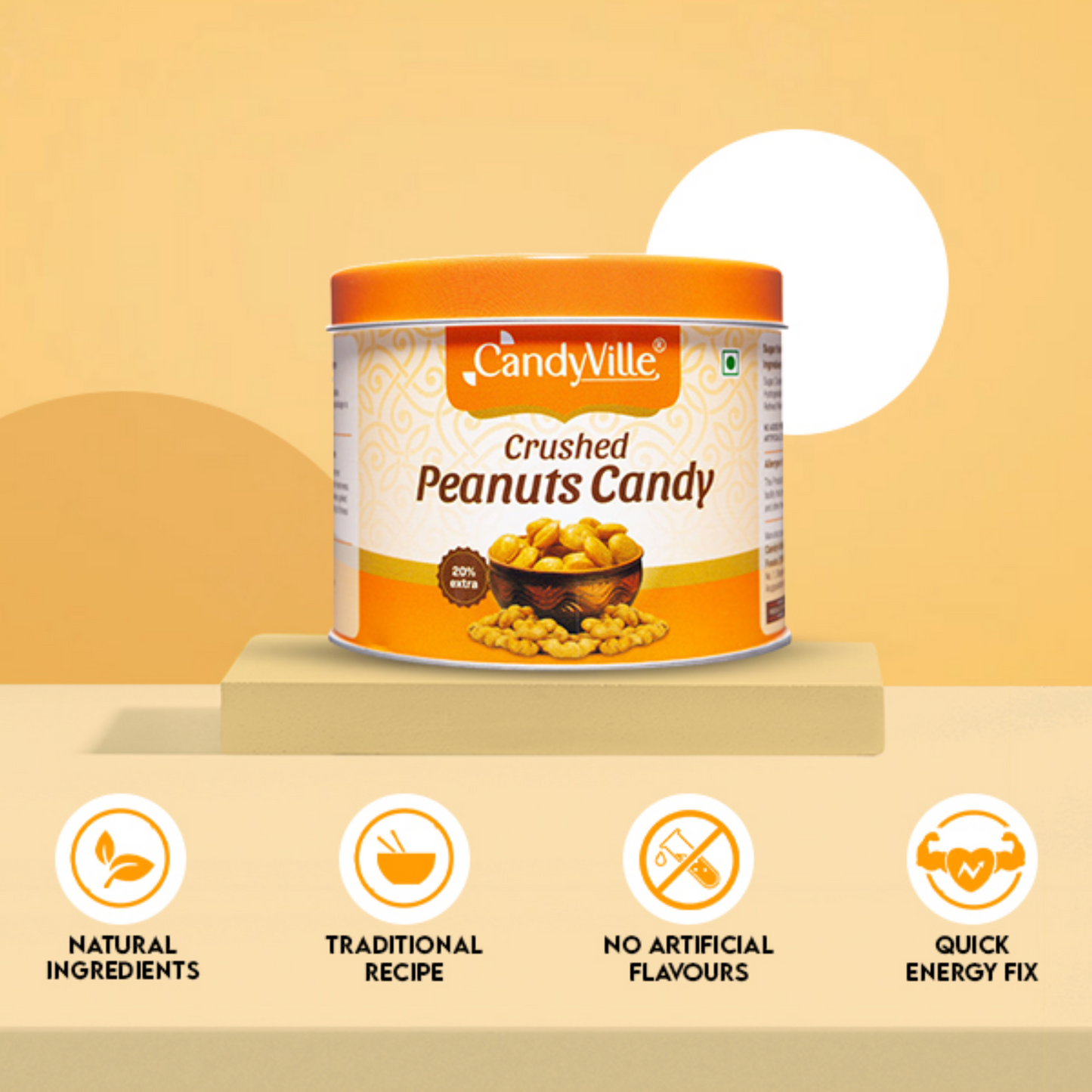 CandyVille Crushed Peanut Candy Tin 340g | Peanut & Sugar Brittles