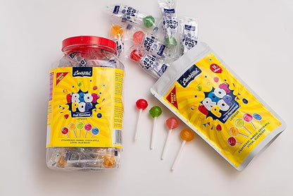 CandyVille FrootPop Lollipops - Assorted Fruit Flavoured Lollipops Jar 50 Pieces (600g)