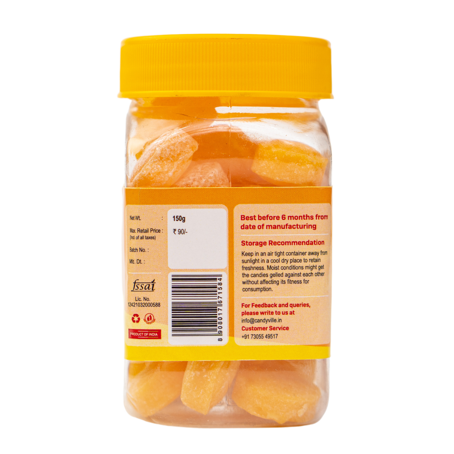 CandyVille FrootFab Pineapple Candy 150g Jar - Wholesale Box of 12