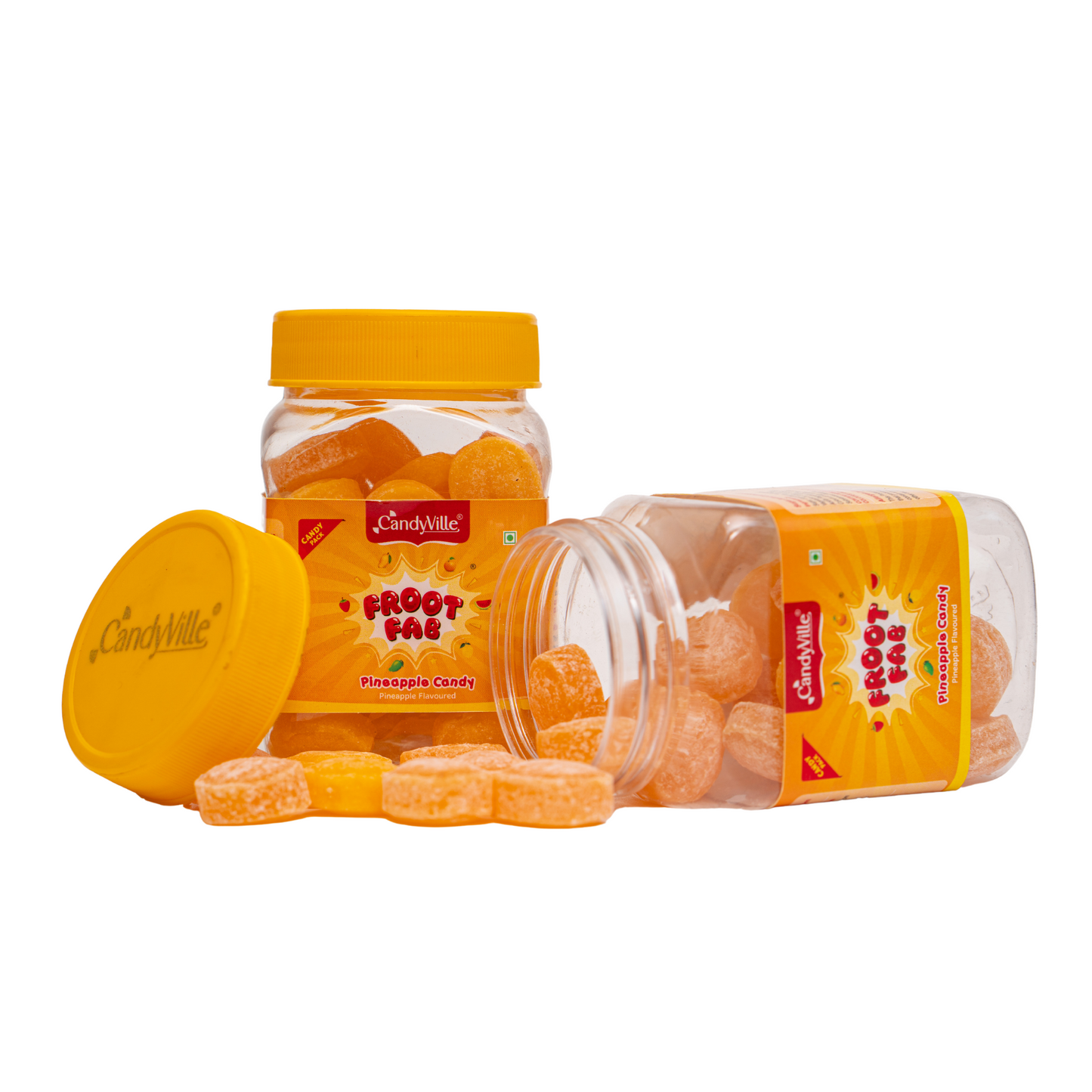 CandyVille FrootFab Pineapple Candy 150g Jar - Wholesale Box of 12