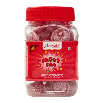 CandyVille FrootFab Strawberry Candy 150g Jar - Wholesale Box of 12