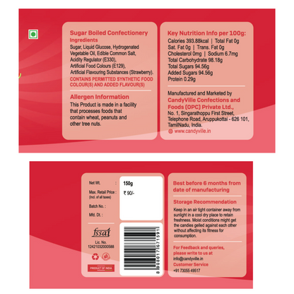 CandyVille FrootFab Strawberry Candy 150g Jar - Wholesale Box of 12