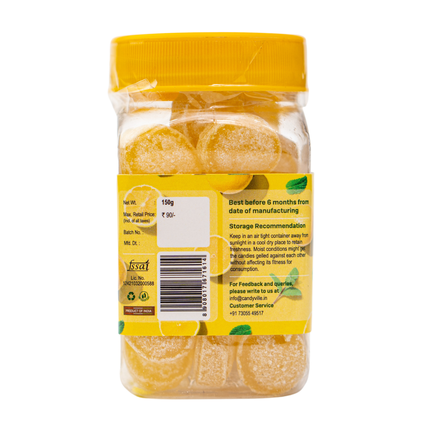CandyVille MintMello Lime & Mint Candy 150g Jar - Wholesale Box of 12