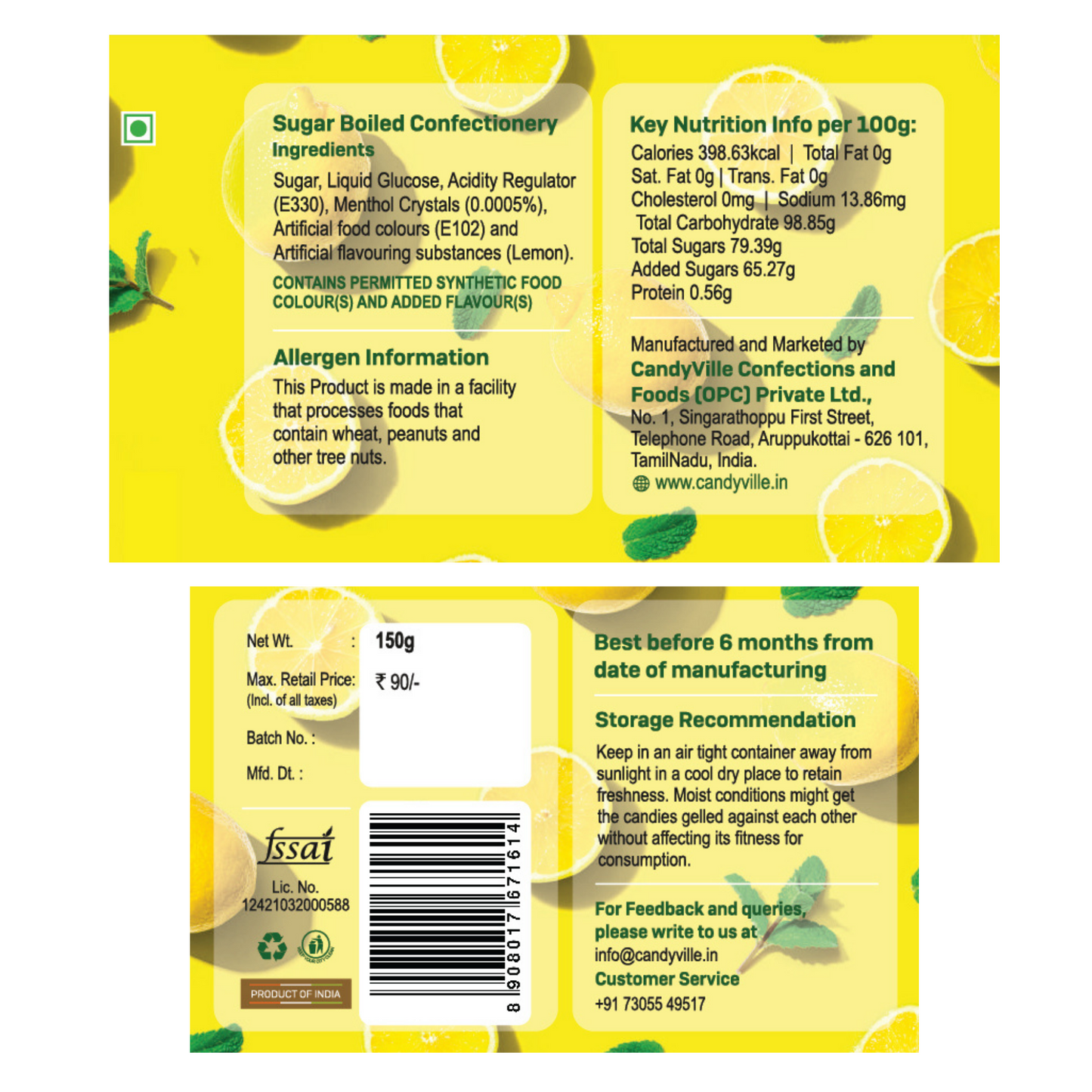 CandyVille MintMello Lime & Mint Candy 150g Jar - Wholesale Box of 12
