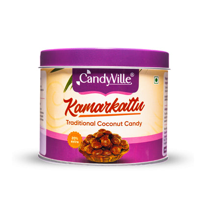 CandyVille Kamarkattu / Kamarkat / Kalkona Coconut & Jaggery Candy Tin 340g | Made with Jaggery